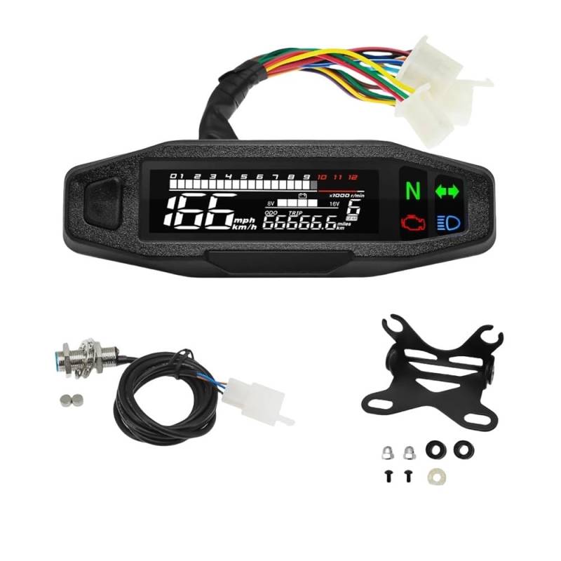 AXCAR Kilometerzähler Motorrad-Tachometer, Universelles Digitales Armaturenbrett-Instrument Mit, Km/h, Stundenzähler, Ölanzeige, Drehzahlmesser(Packing kit D) von AXCAR