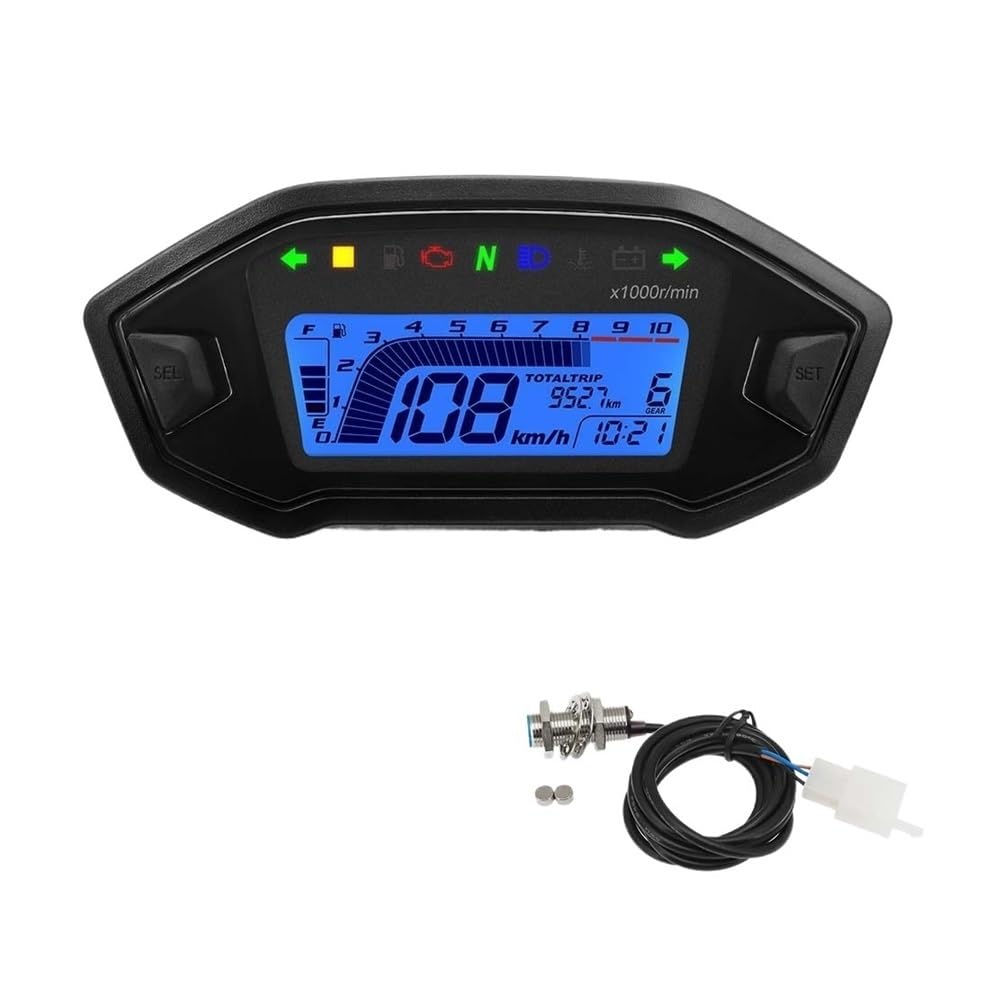 AXCAR Kilometerzähler Motorrad Tachometer Universal Dashboard 7 Farben Hintergrundbeleuchtung Einstellen Kraftstoff Gauge LCD Kilometerzähler Digital Für 1 2 4 Zylinder(with Sensor) von AXCAR