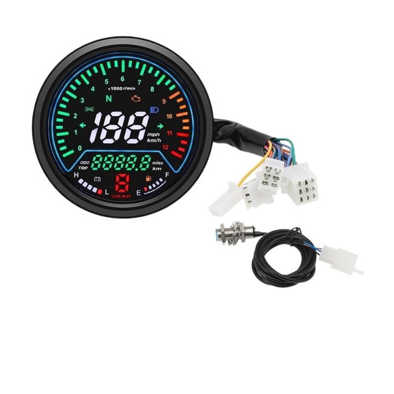 AXCAR Kilometerzähler Motorrad Universal Tachometer Digital Dashboard Meter 12000RPM Kmh/mph Display Getriebe Anzeige Für GN125(Gauge and Sensor) von AXCAR