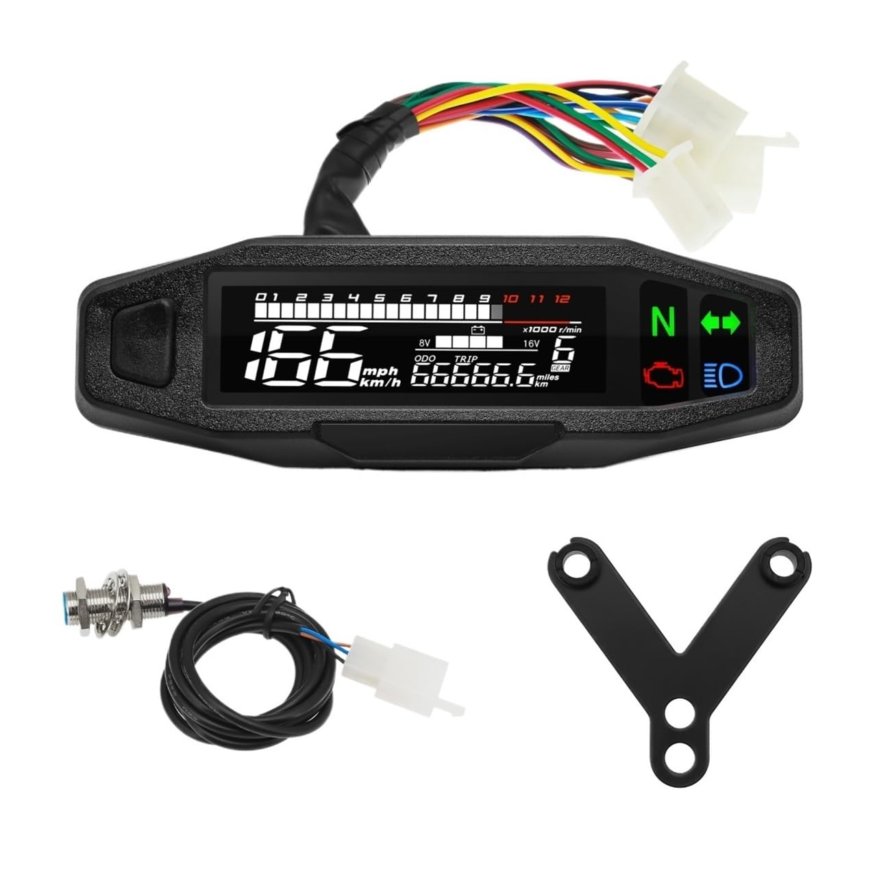 AXCAR Kilometerzähler Tachometer Motorrad Universal Digital Dashboard Km/h MPH Kilometerzähler Meter Motor Gauge Sensor Mit Y/Z/W Halterung(with Y Bracket) von AXCAR