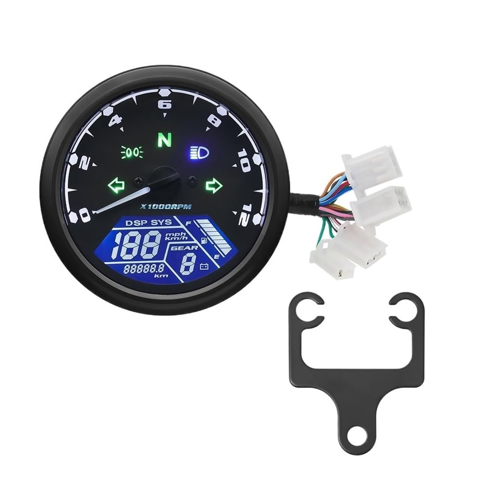 AXCAR Kilometerzähler Universal Motorrad 12000RMP LCD LCD-Computer-geschwindigkeitsmesser-grüne Tachometer Motorrad Gauge Motorrad Digital Dash Für 1-4 Zylinder(with Bracket) von AXCAR