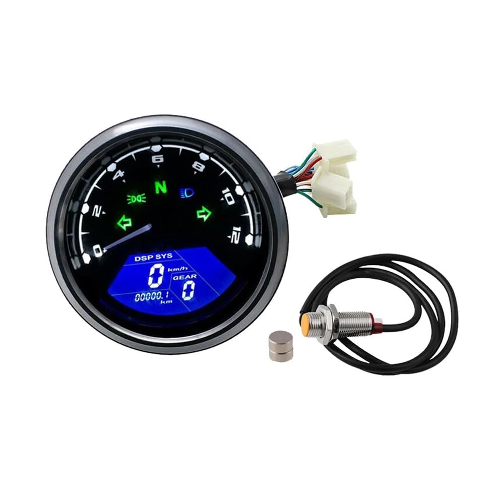 AXCAR Kilometerzähler Universal Motorrad 12000RMP LCD LCD-Computer-geschwindigkeitsmesser-grüne Tachometer Motorrad Gauge Motorrad Digital Dash Für 1-4 Zylinder(with Sensor) von AXCAR