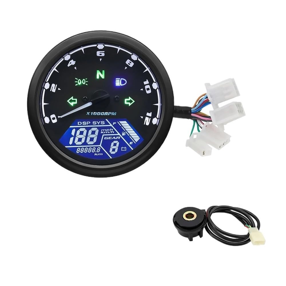 AXCAR Kilometerzähler Universal Motorrad 12000RMP LCD LCD-Computer-geschwindigkeitsmesser-grüne Tachometer Motorrad Gauge Motorrad Digital Dash Für 1-4 Zylinder(with sensor2) von AXCAR