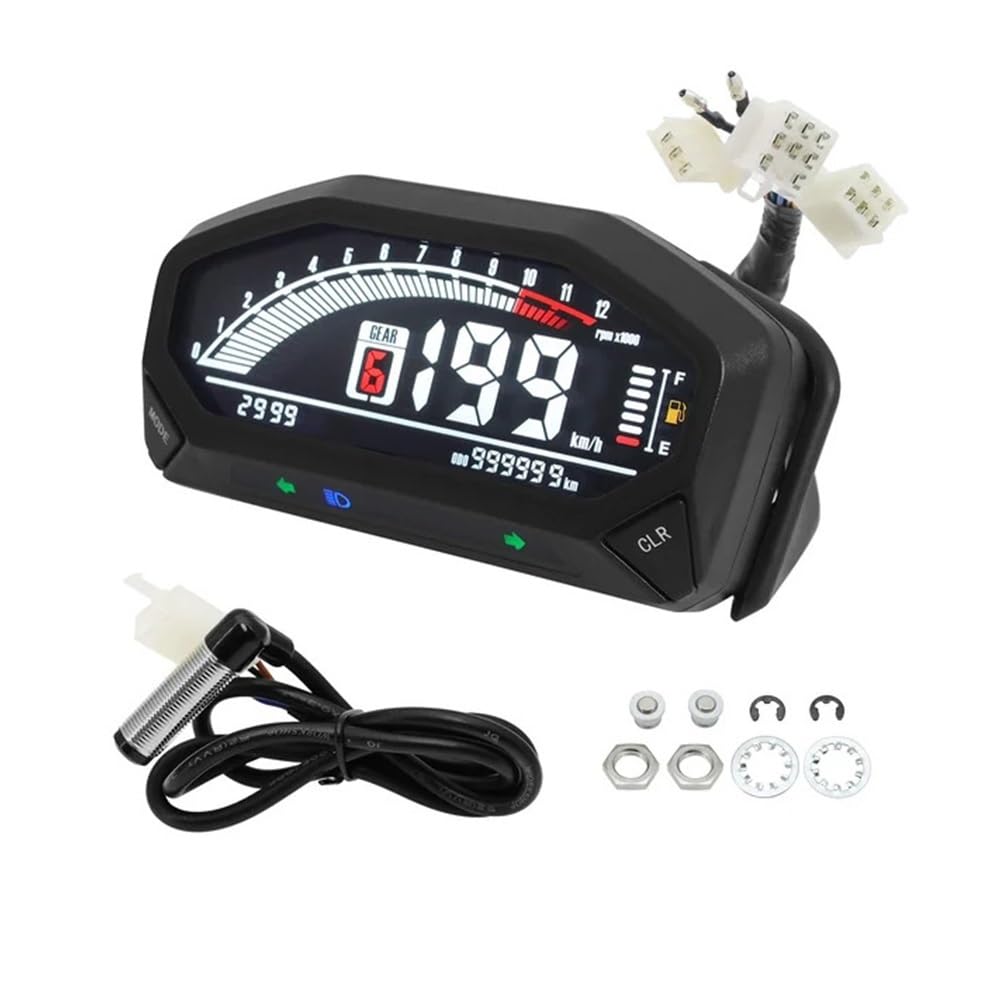 AXCAR Kilometerzähler Universal Motorrad Digital Kilometerzähler LCD Tacho Dashboard Geschwindigkeit Meter RPM Gauge Für K&awasaki Für 1,2,4 Zylinder(MT0065-MT0063-Sensor) von AXCAR