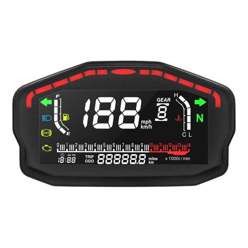 AXCAR Kilometerzähler Universal Motorrad Digital Tacho Kilometerzähler Hintergrundbeleuchtung Moto Dashboard Für D&ucati Für K&awasaki 2,4 Zylinder(Only Speedometer) von AXCAR