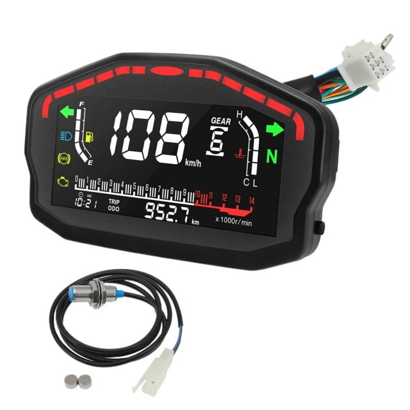 AXCAR Kilometerzähler Universal Motorrad Digital Tacho Kilometerzähler Hintergrundbeleuchtung Moto Dashboard Für D&ucati Für K&awasaki 2,4 Zylinder(with Sensor) von AXCAR