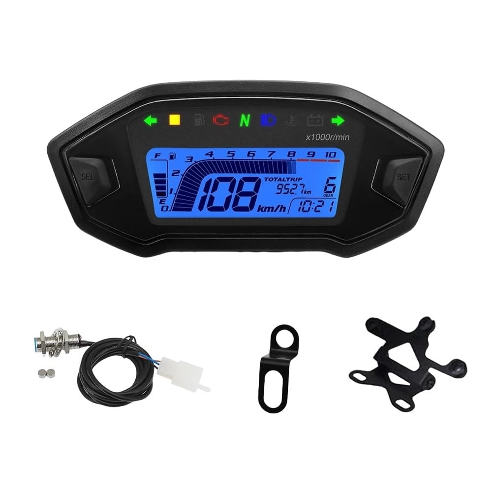 AXCAR Kilometerzähler Universal Motorrad Digital Tachometer Tachometer Dashboard 10000 RPM Instrument Panel Meter Display Für 1,2,4 Zylinder(Color4) von AXCAR