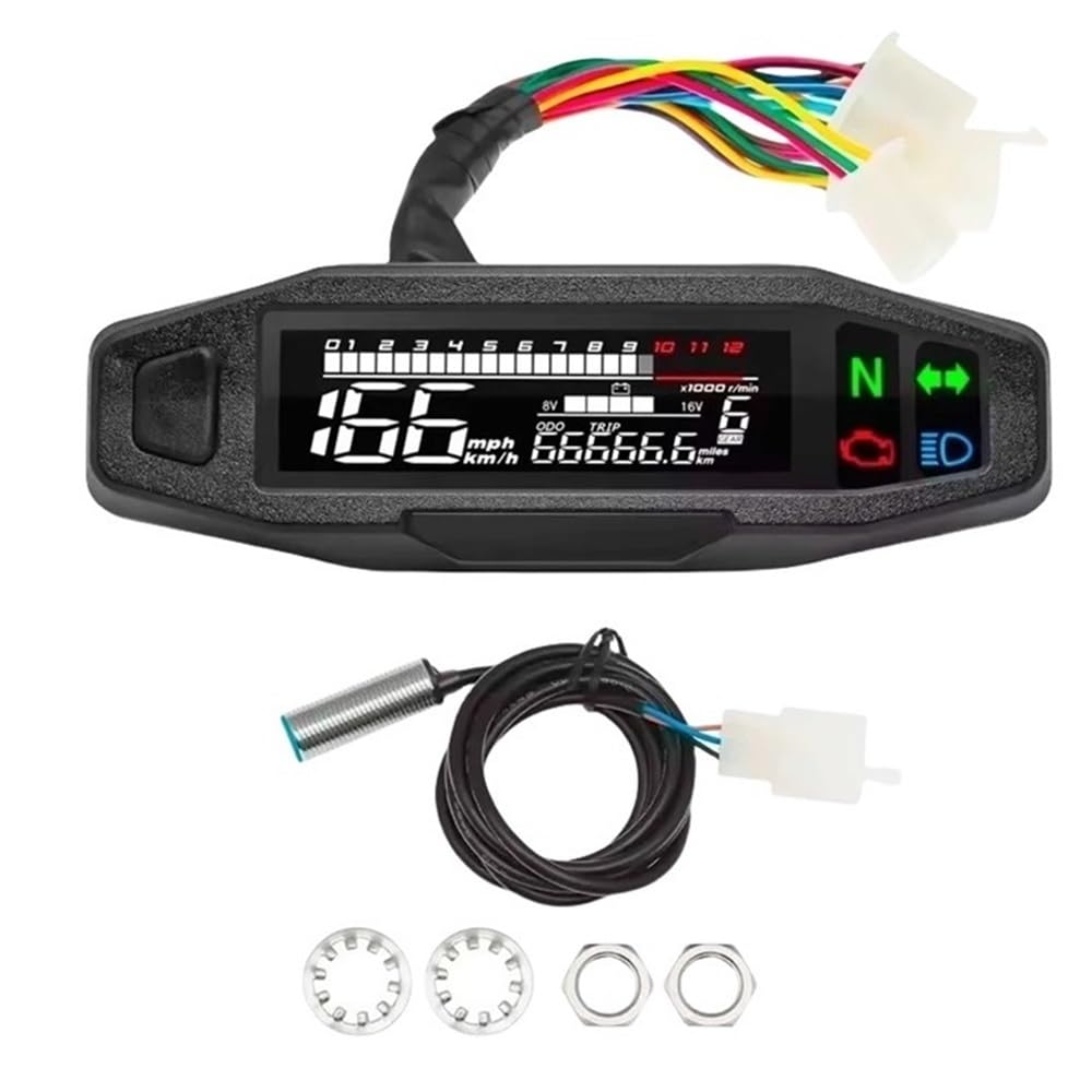 AXCAR Kilometerzähler Universal Motorrad Tacho Dashboard Digital Panel Tachometer Kilometerzähler Speed ​​Gauge RPM Volt Meter Für Titan 150 Für(with Sensor) von AXCAR