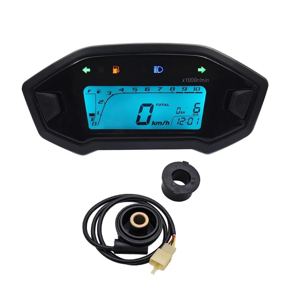 AXCAR Kilometerzähler Universal Motorrad Tachometer Mit 7 Farben Hintergrundbeleuchtung Motorrad Dashboard Einstellen LCD Kilometerzähler Digital Für 1 2 4 Zylinder(with Sensor 2) von AXCAR