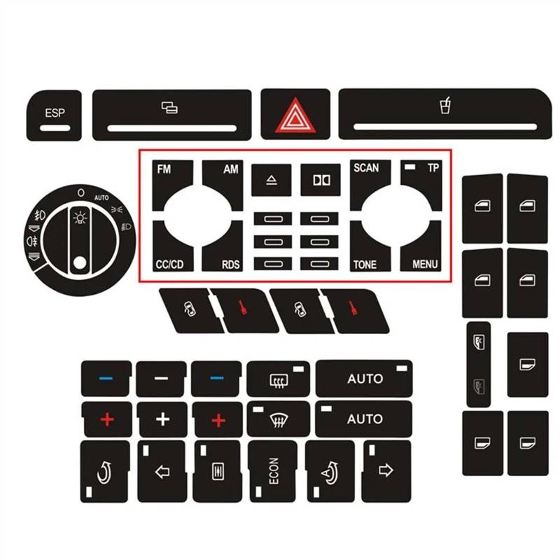 AXCDEVFC Switch Knopf Aufkleber Kompatibel Mit Für A4 Auto Front Radio Knopf Aufkleber Fensterheber Schalter Knopf Reparatursatz Alarm Klima Aufkleber Interner Knopf Aufkleber(Type B) von AXCDEVFC