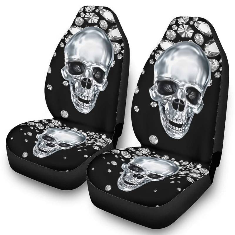 Diamant Schädel Totenkopf Autositzbezüge Universal Vordersitz Sitzbezüge 3D Digital Auto-Sitzbezug Set Auto Vordersitze Für SUV Truck White OneSize von AXGM