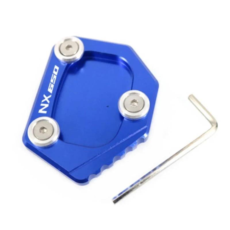 Ein Muss für Motorradliebhaber Für XLV 600 650 700 TRANSALP/DOMINATOR NX 650 FMX 650 Motorrad Kickstand Fuß Seitenständer Verlängerung Pad Stützplatte(NX 650 Blue) von AXIAOLIN