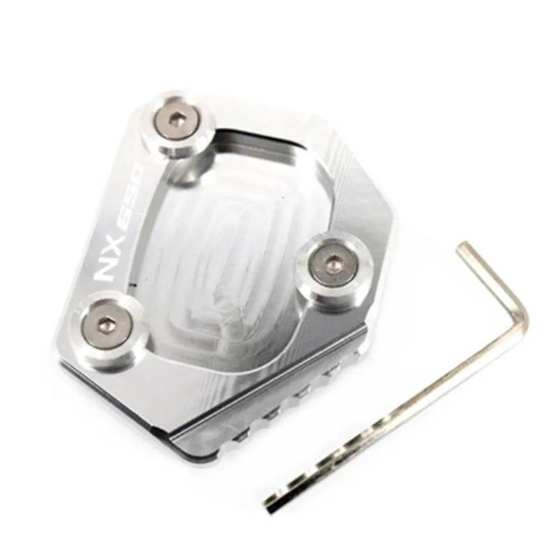 Ein Muss für Motorradliebhaber Für XLV 600 650 700 TRANSALP/DOMINATOR NX 650 FMX 650 Motorrad Kickstand Fuß Seitenständer Verlängerung Pad Stützplatte(NX 650 Silver) von AXIAOLIN