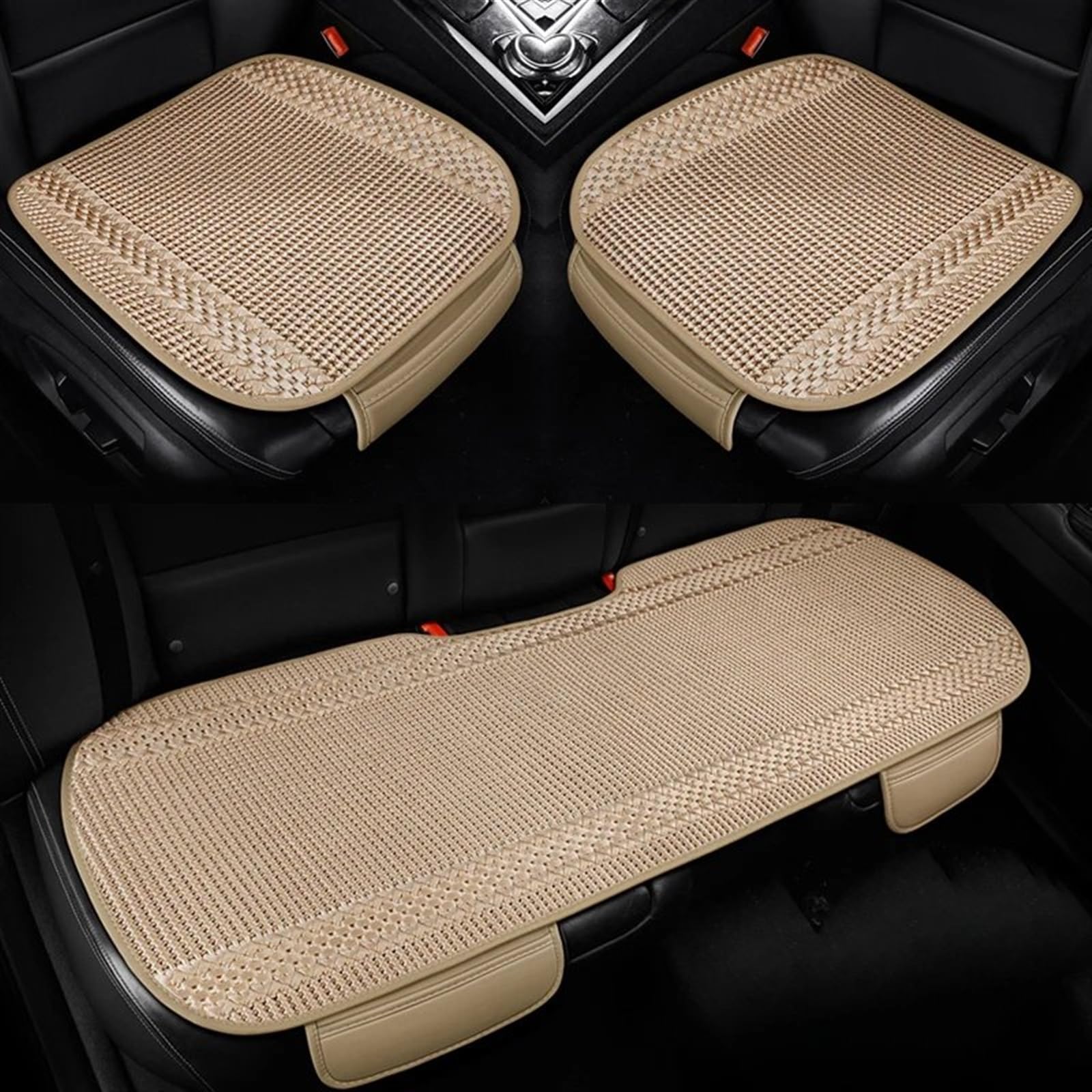 AXTAZS Auto Sitzbezügesets Auto Sitzbezug Atmungsaktive Universal Vorne Hinten Sitzkissen Pad Matte Schutz Auto Innen Zubehör Auto Sitz Schutz Pads(Beige,Full Set) von AXTAZS