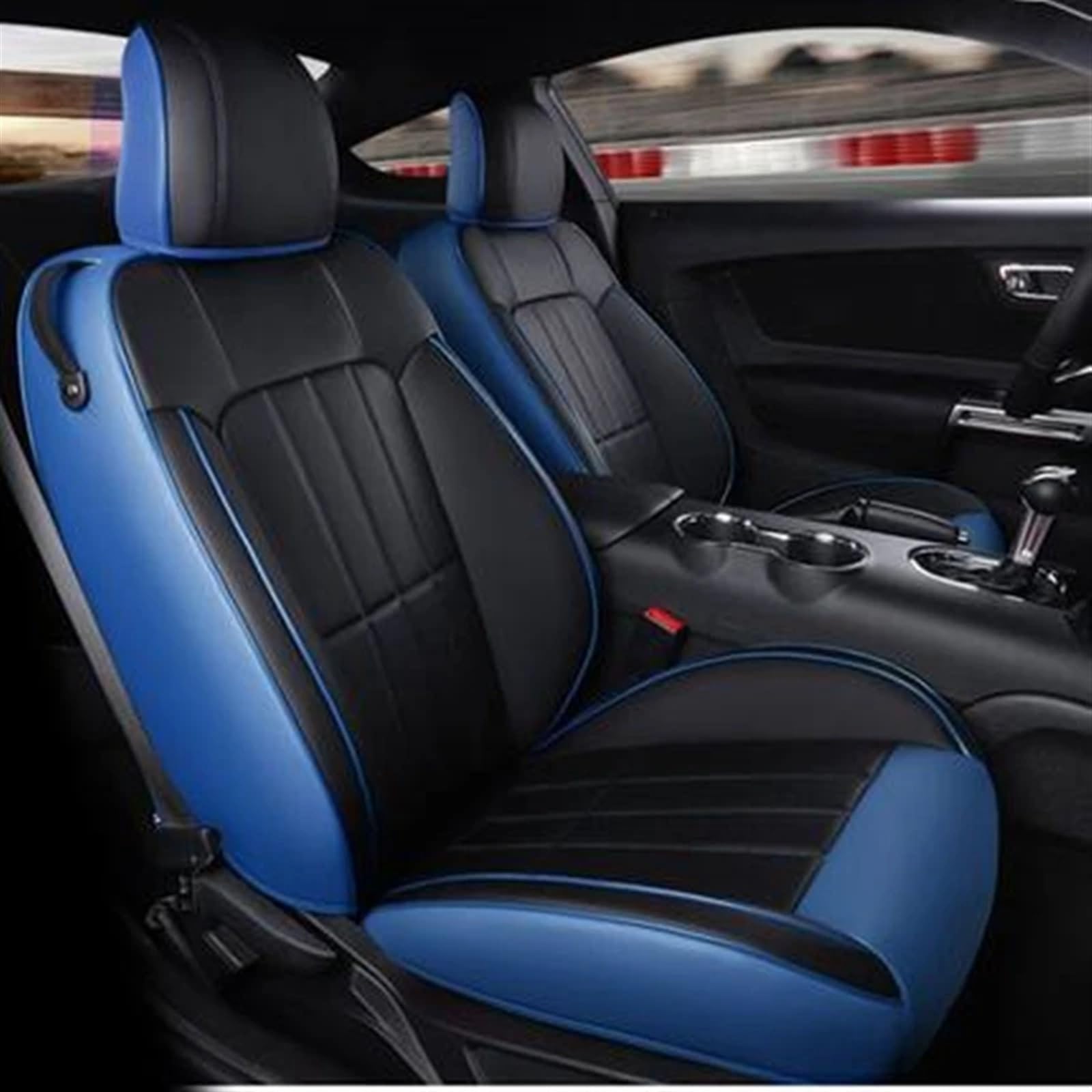 AXTAZS Auto Sitzbezügesets Kompatibel Mit Ford Für Mustang Coupe GT 2015 2016 2017 2018 2019 2020 2021 2022 2023 2024 Autositzbezüge Komplettset Sitzschutzkissenpolster(Black and Blue) von AXTAZS