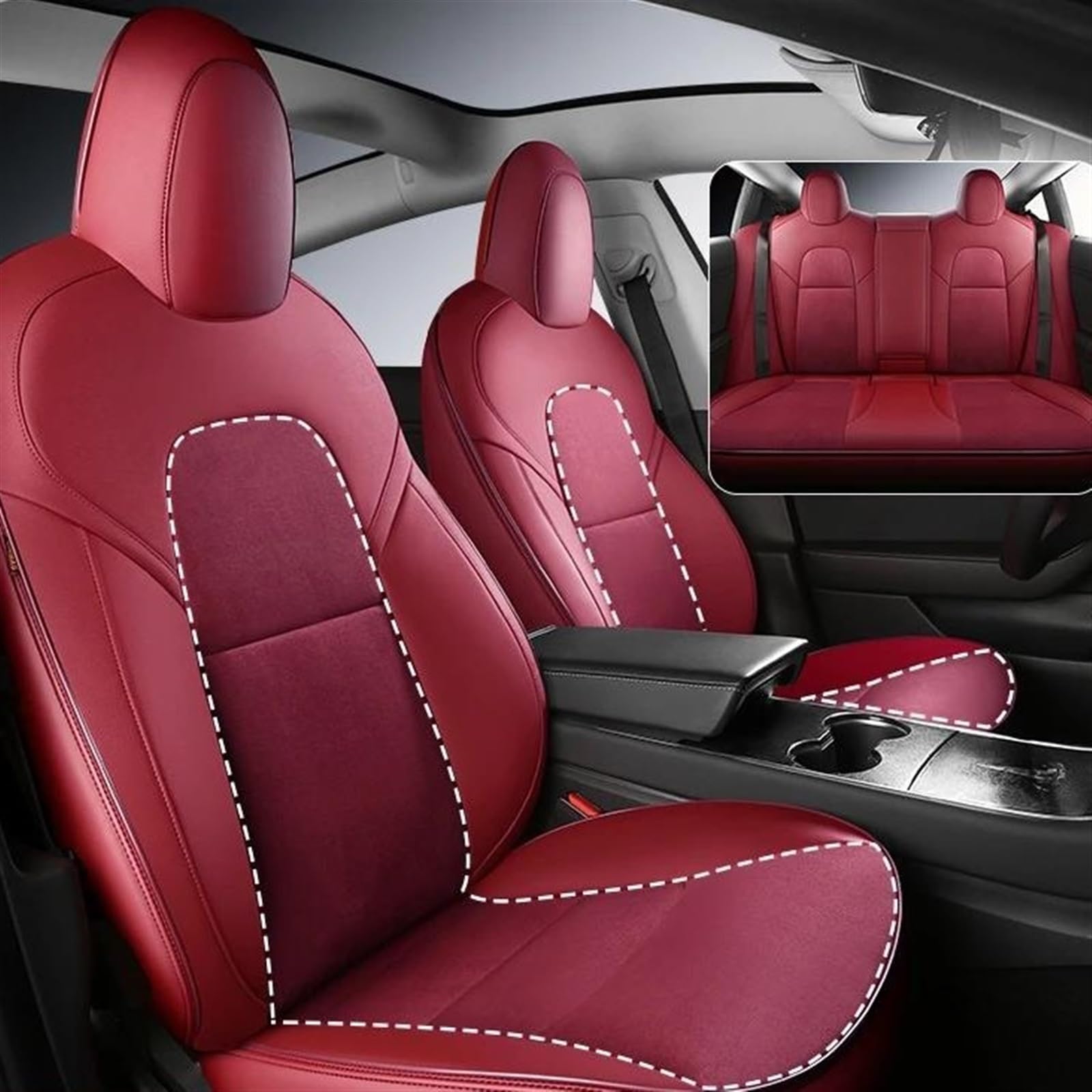 AXTAZS Auto Sitzbezügesets Kompatibel Mit Tesla Für Model Y, Geteilte Vorder- Und Hintersitzbank, Schonbezüge, Vollständig Abgedeckter Auto-Sitzbezug, Auto-Innenraum-Modifikationsteile(2,2020-2021) von AXTAZS