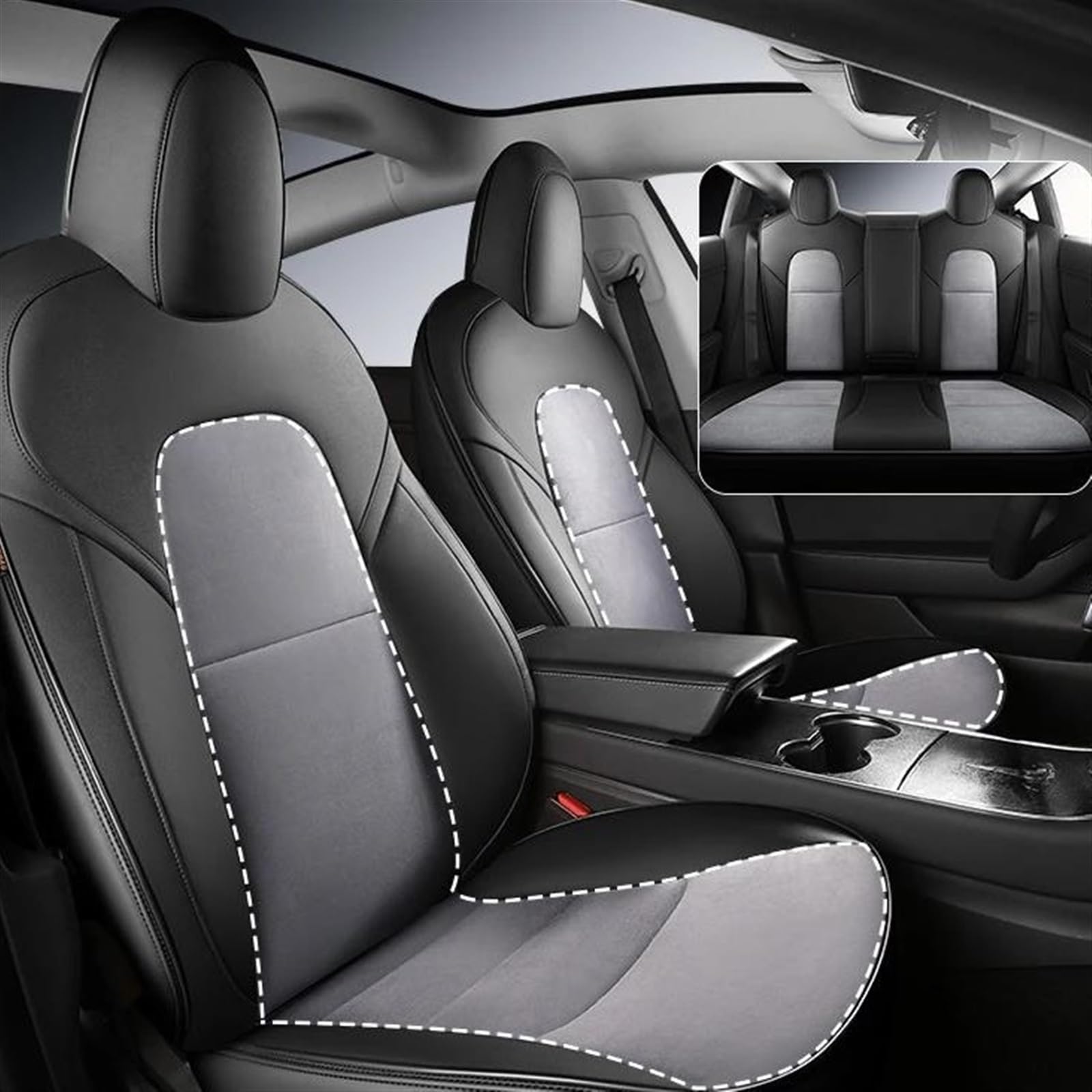 AXTAZS Auto Sitzbezügesets Kompatibel Mit Tesla Für Model Y, Geteilte Vorder- Und Hintersitzbank, Schonbezüge, Vollständig Abgedeckter Auto-Sitzbezug, Auto-Innenraum-Modifikationsteile(4,2020-2021) von AXTAZS