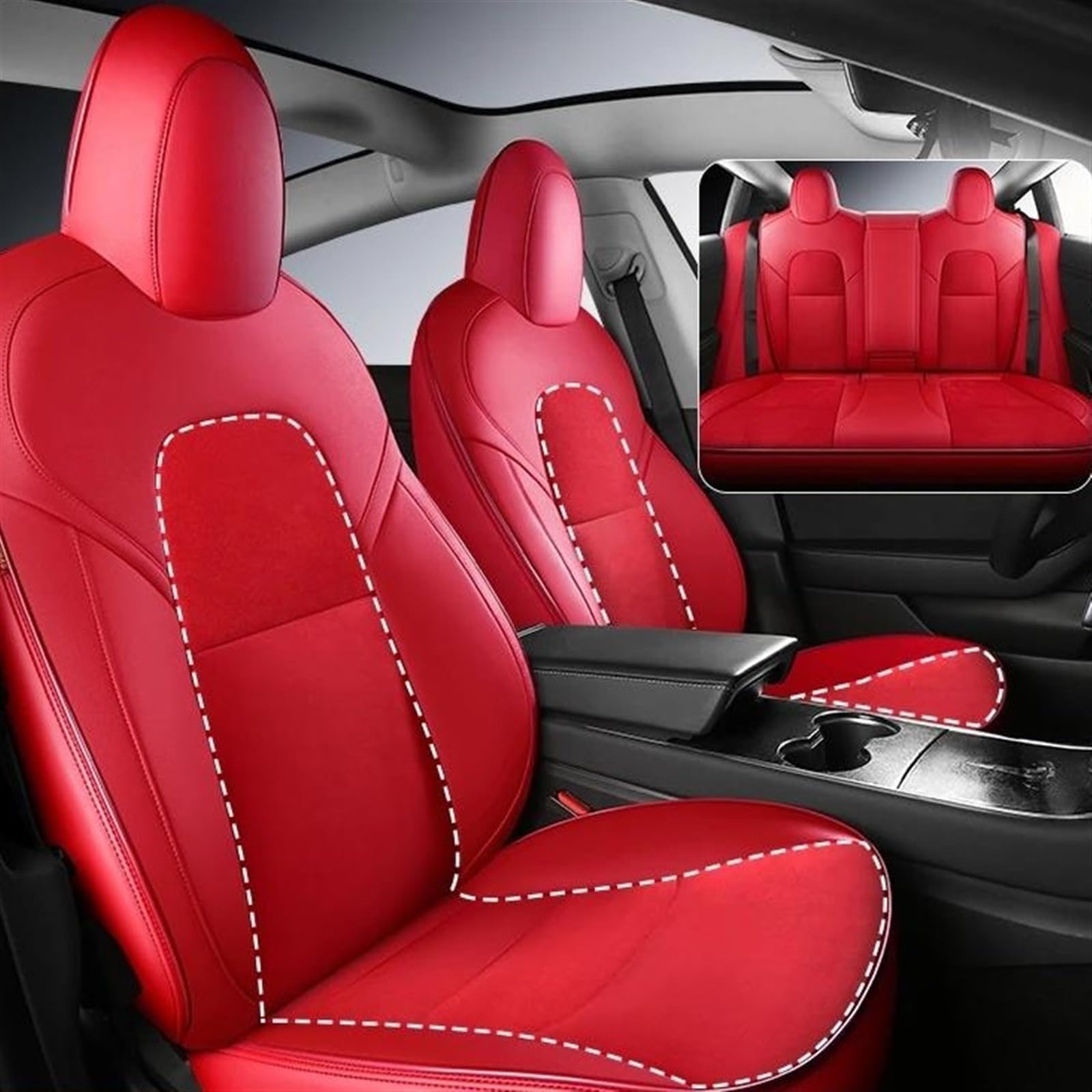 AXTAZS Auto Sitzbezügesets Kompatibel Mit Tesla Für Model Y, Geteilte Vorder- Und Hintersitzbank, Schonbezüge, Vollständig Abgedeckter Auto-Sitzbezug, Auto-Innenraum-Modifikationsteile(7,2020-2021) von AXTAZS