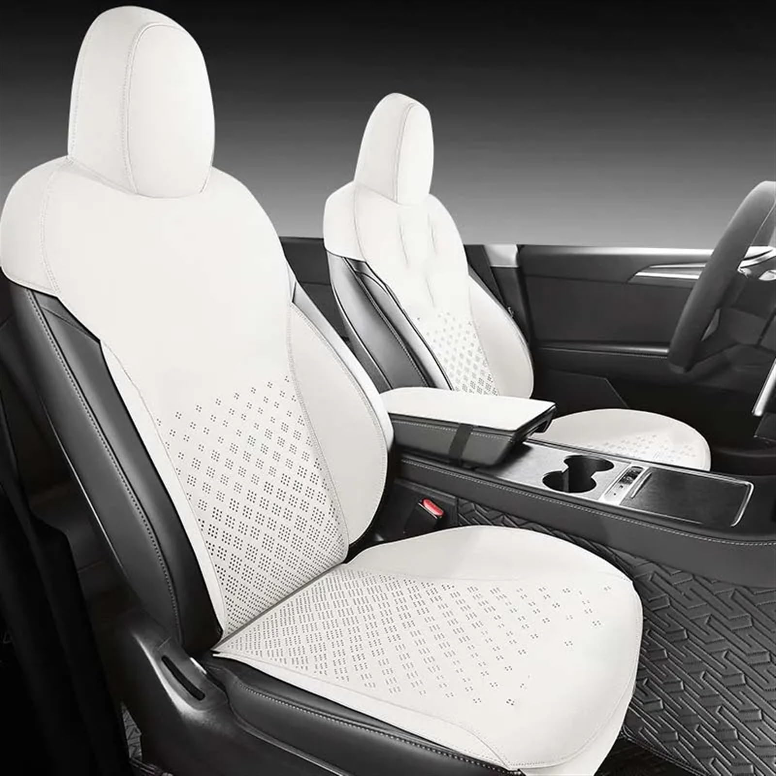 AXTAZS Auto Sitzbezügesets Kompatibel Mit Tesla Für Model Y Autozubehör, Sitzkissenbezug, Komplettes Set, Sitzschutz, Kissenpolster, Automobil-Innenraum(White) von AXTAZS