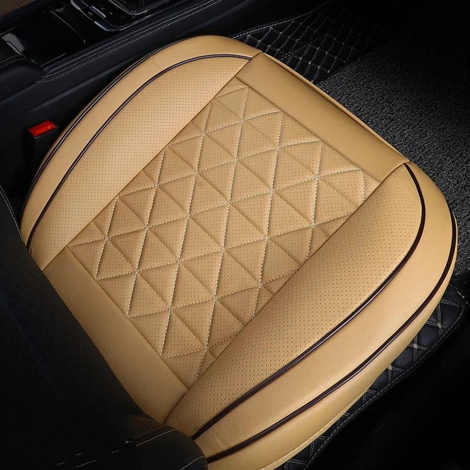 AXTAZS Auto Sitzbezügesets Universal Autositzbezug Autos Sitzkissen Autos Sitz Vier Jahreszeiten Schutz Auto Stuhl Pad Matte Auto Zubehör Auto Vordersitzbezug(Beige) von AXTAZS