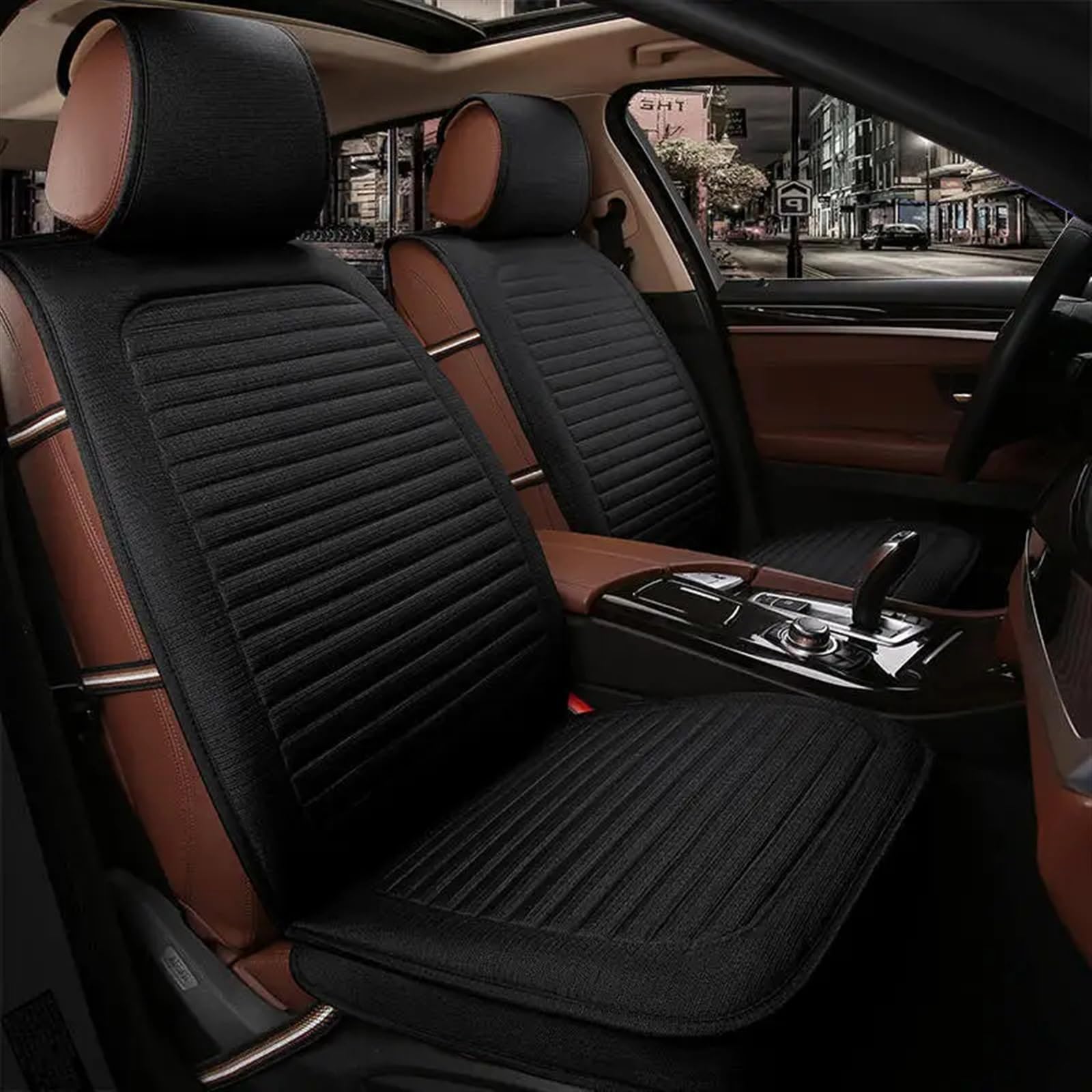 AXTAZS Auto Sitzbezügesets Universelles All-Inclusive-Autokissen The Four Seasons Mit Komfort Und Atmungsaktivität Rund Um Den Seat C. Auto-Komplettset Mit Sitzschutzkissen(Black) von AXTAZS