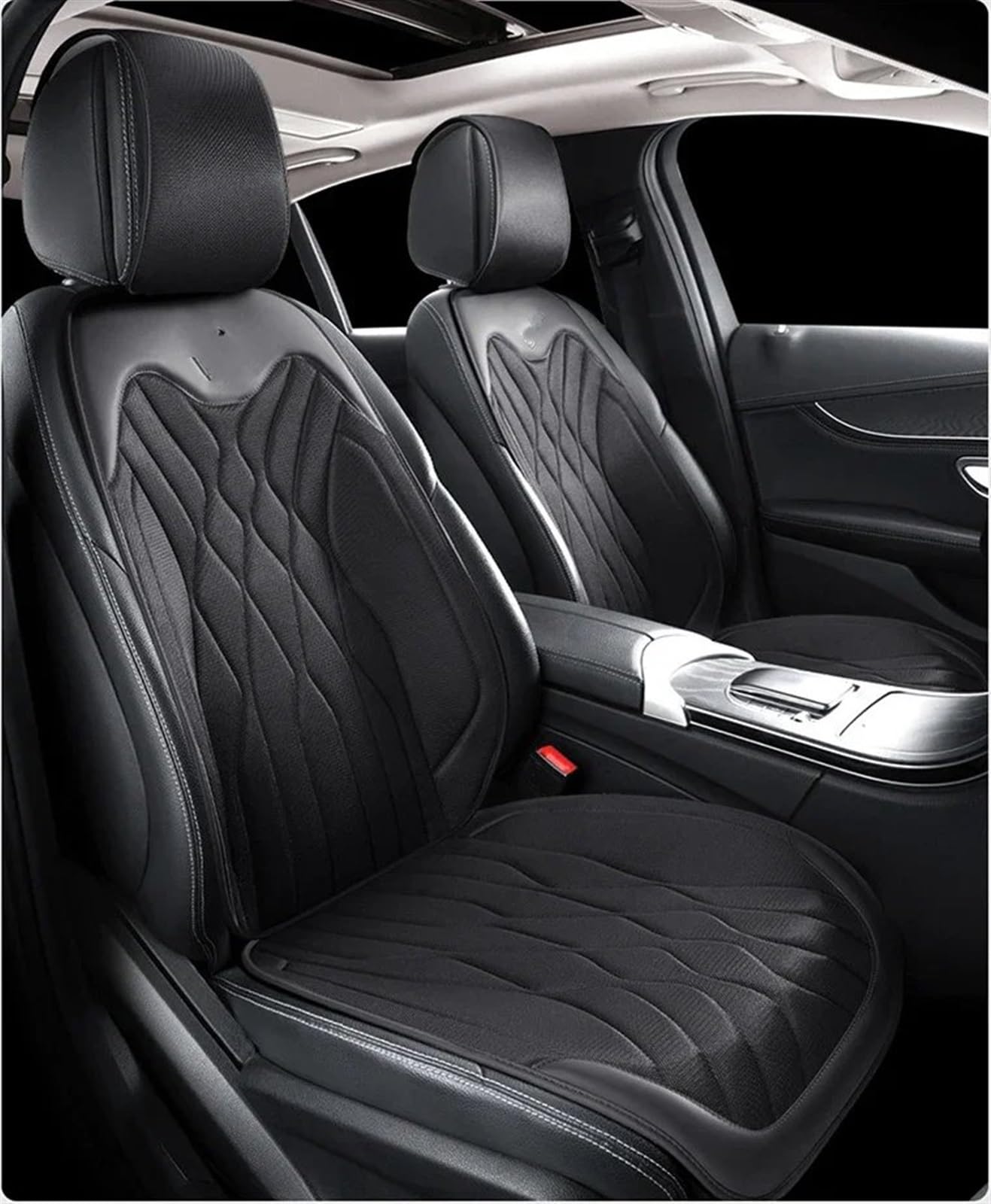 Auto Sitzbezügesets Universal Auto Sitzkissen Pad Nette Sitzbezüge Atmungsaktive Schlanke Auto Stuhl Matte Vier Jahreszeiten Auto Vorne/hinten Sitz Abdeckung Auto Zubehör(Black,2pc front seat pad) von AXTAZS