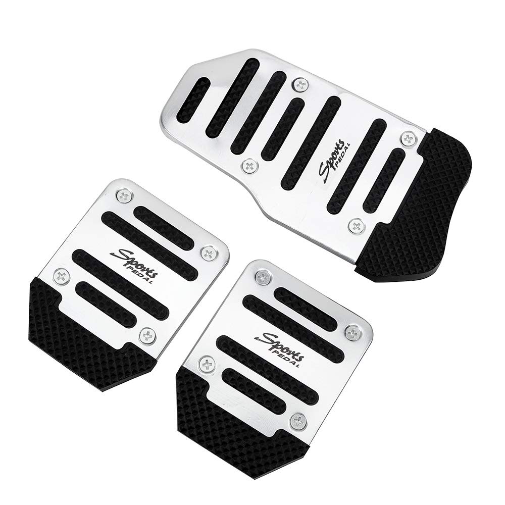 Bremse Pedalkappen,Pedalkappen Abdeckung Auto-Fuss Treadle Abdeckung Pad Aluminiumlegierung 3Pcs Auto Fahrzeug Anti-Rutsch-Pedal-Auto-Pedal-Abdeckungs-Satz Schaltgetriebe(Silver) von AYKANING