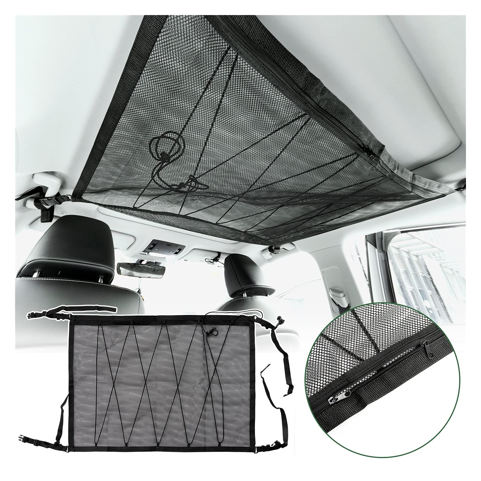 GepäCknetz Autodach,Auto Netz Dachhimmel 8. 8X66 cm. Auto Decke Dach Interieur Cargo Reißverschluss Net Universal Aufbewahrungstasche Sundies Organizer Einstellbare Mesh-Tasche für Lieferwagen SUV von AYKANING