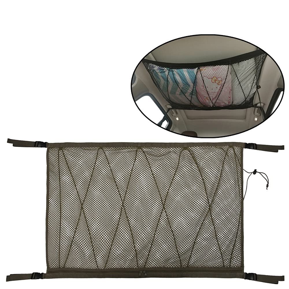 GepäCknetz Autodach,Auto Netz Dachhimmel Tragbare Auto Deckenablagerung Netto-Taschen-Dach-Innenraum-Aufbewahrungsbeutel-Sonnenbrüche Lagerung Cargo Net Bag Auto Trunk Organizer(Zipper) von AYKANING