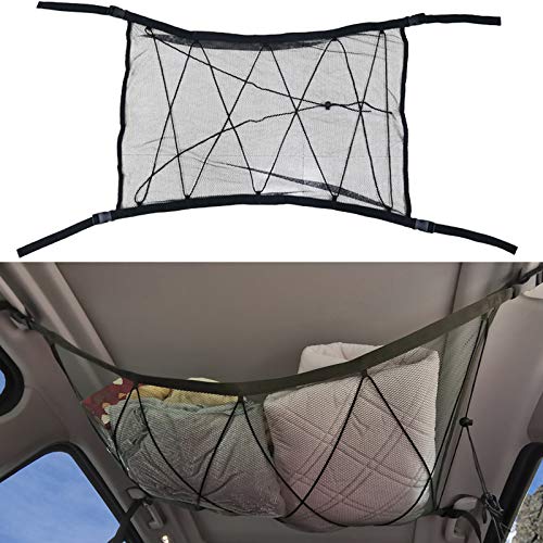 GepäCknetz Autodach,Auto Netz Dachhimmel Universal-Auto-Mesh-Organizer, Auto-Dachaufbewahrungsbeutel-Sitznetz-Tasche, atmungsaktiver Einstellbarer Treiberaufbewahrungsnetz(Black net Black) von AYKANING