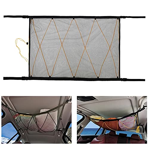 GepäCknetz Autodach,Auto Netz Dachhimmel Universal-Auto-Mesh-Organizer, Auto-Dachaufbewahrungsbeutel-Sitznetz-Tasche, atmungsaktiver Einstellbarer Treiberaufbewahrungsnetz(Black net orange) von AYKANING