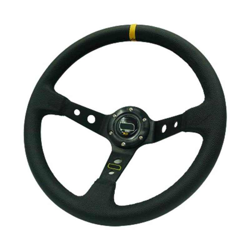 Steering Wheel,Rennlenkrad 350mm Deep Teller 6 Bolzenauto Racing Lenkrad PVC. Leder- und Aluminiumhalterungshorn-Taste for Sportlenkrad(Yellow Stripe) von AYKANING