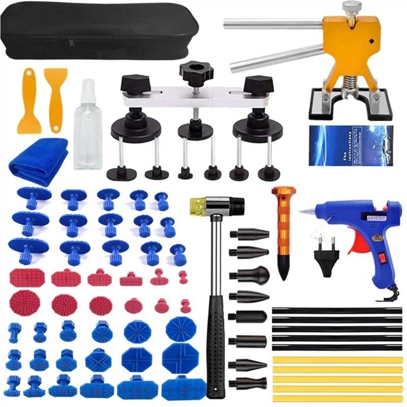 Dellenzieher，Dellen Reparaturset Auto Auto-Blech-Dellen-Reparatur-Werkzeug-Set, professionelle Werkstatt, Karosserie-Ausbeul-Abzieher-Set, Kfz-Wartungs-Renovierungs-Set(Kit 1-76Pcs(1 Plug)) von AYKNINGD