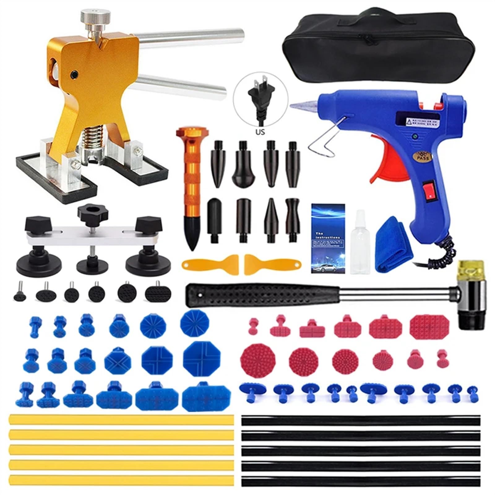 Dellenzieher，Dellen Reparaturset Auto Auto-Dellen-Reparatur-Werkzeug-Set, Auto-Körperblech, lackfreier Dent-Abzieher, Hagelgruben-Entferner, professionelles komplettes Handwerkzeug-Set(Kit 2-76Pcs(2 p von AYKNINGD