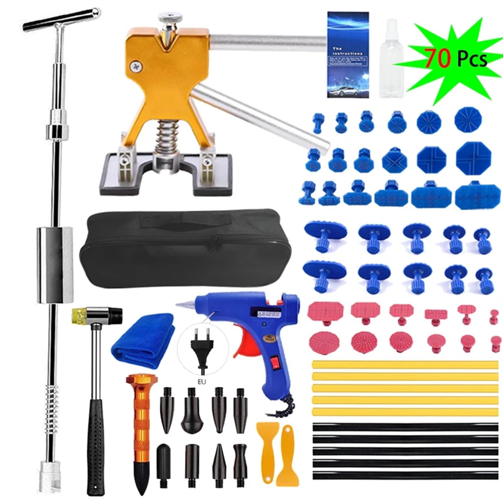 Dellenzieher，Dellen Reparaturset Auto Auto-Dellen-Reparatur-Werkzeug-Set, professionelle Werkstatt, Karosserie, Blech, ausbeulen ohne Entfernung, Abzieher, Handwerkzeuge, Autozubehör(70 Pcs Set (1 Plu von AYKNINGD