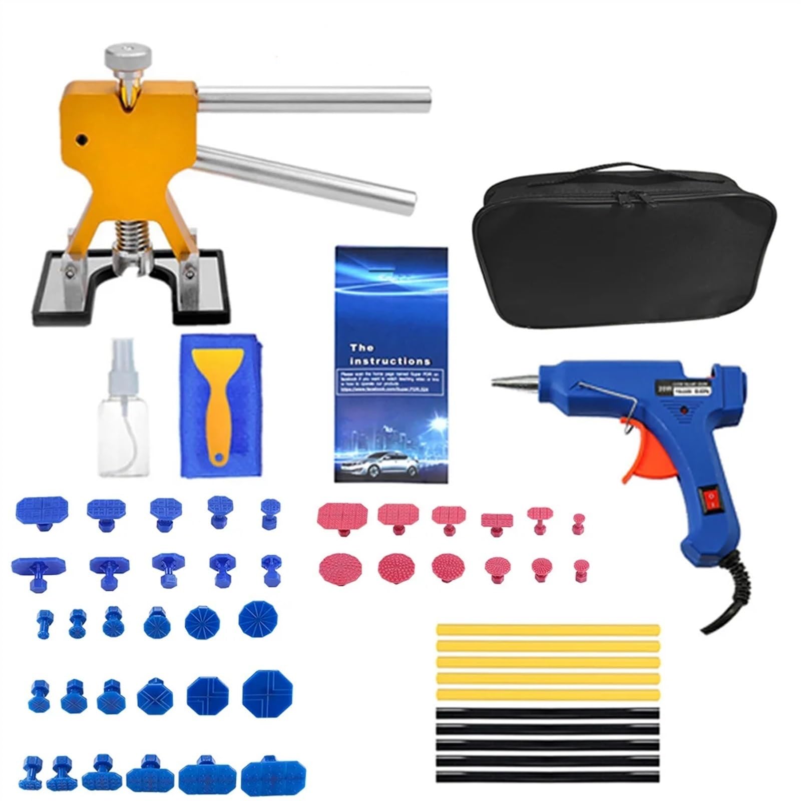 Dellenzieher，Dellen Reparaturset Auto Auto Körper Ausbeulen ohne Reparatur Werkzeug Auto Dent Reparatur Puller Mix Größe Saugnapf Puller Kit for Hand Wartung Renovieren Auto(Kit 2-58Pcs(1 Plug)) von AYKNINGD