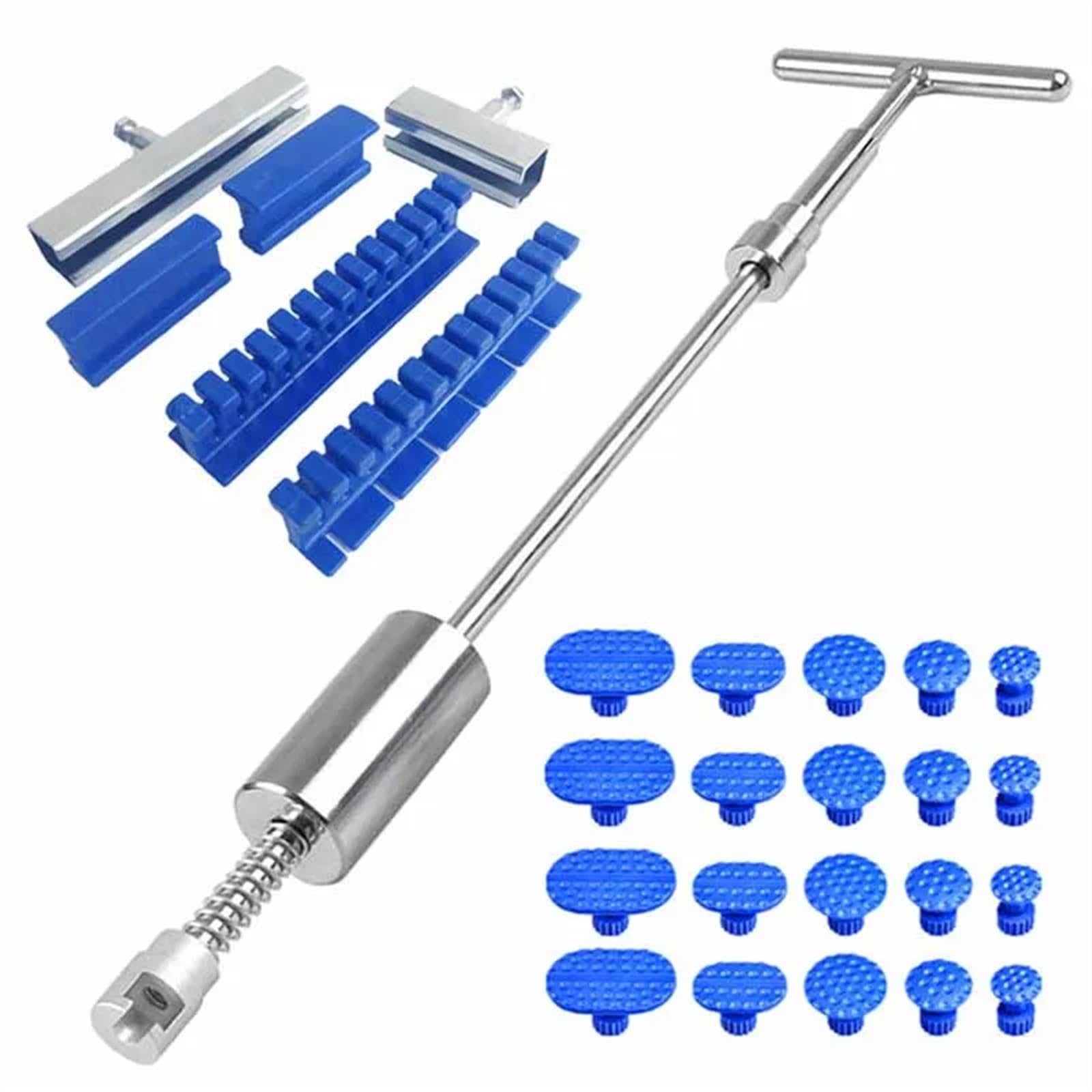 Dellenzieher，Dellen Reparaturset Auto Auto Paintless Dent Repair Tools Puller Removal Kit Slide Hammer Reverse Hammer Werkzeugkörper Saugnapf/Klebstoff Blaue Klebelaschen(Kit 4) von AYKNINGD