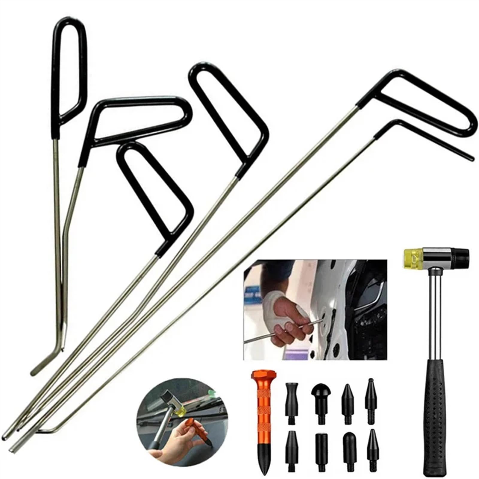 Dellenzieher，Dellen Reparaturset Auto Automotive Tools Haken Stangen Paintless Dent Removal Auto Reparatur Kit Auto Werkzeuge Tür Dent Ding Hagel Entfernung Push Haken(17 Pcs) von AYKNINGD