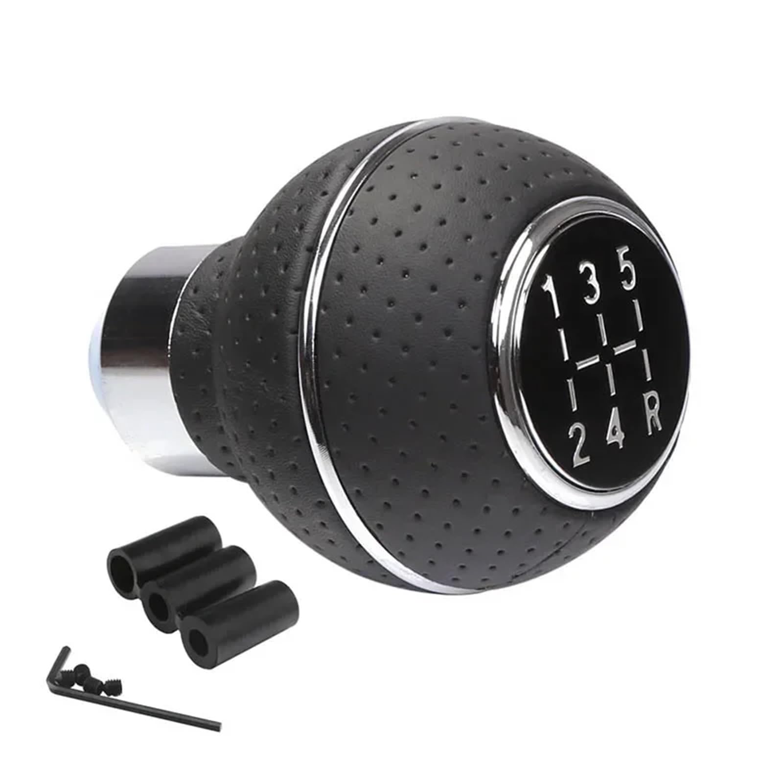 Schaltknauf,Gear Shift Knob 5-Gang-Universal-Auto-Schaltknauf for Schaltgetriebe, Leder und Aluminiumbasis, ersetzen Sie den Original-Auto-Knopf direkt 1 Stück(5 Speed Silver Ring) von AYKNINGD