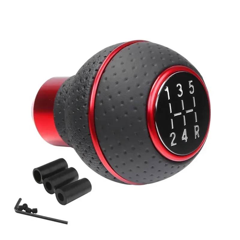 Schaltknauf,Gear Shift Knob 5-Gang-Universal-Auto-Schaltknauf for Schaltgetriebe, Leder und Aluminiumbasis, ersetzen Sie den Original-Auto-Knopf direkt 1 Stück(5 Speed red Ring) von AYKNINGD