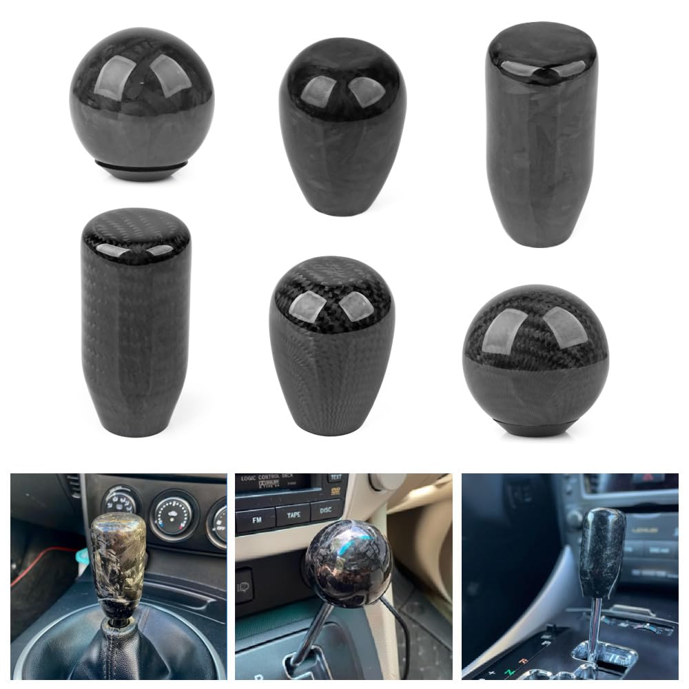 Schaltknauf,Gear Shift Knob Stil Universeller ovaler/kugelförmiger manueller Schaltknauf aus Kohlefaser mit 3 Adaptern for die meisten Autodekorationen. Klassisch(Blue-70mm) von AYKNINGD