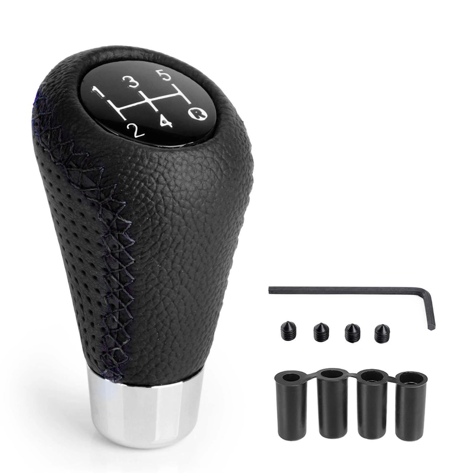 Schaltknauf,Gear Shift Knob Universeller 5-Gang-Schaltknauf aus Leder mit rotem Stich, Schaltknauf for Auto, Schalthebel for Schaltgetriebe, M8, M10, M11, M12(Black) von AYKNINGD