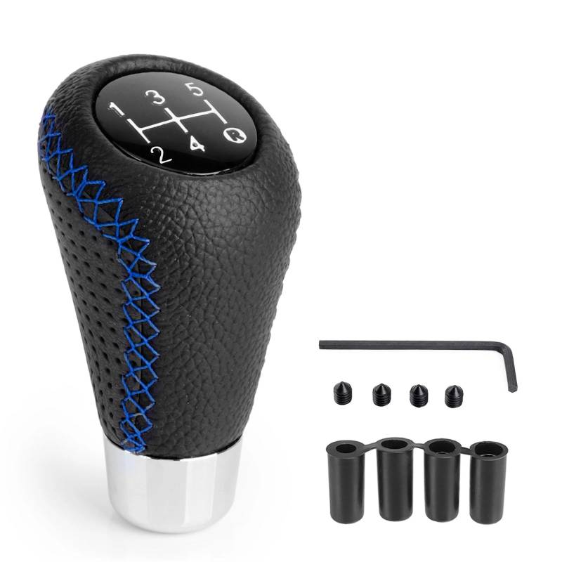 Schaltknauf,Gear Shift Knob Universeller 5-Gang-Schaltknauf aus Leder mit rotem Stich, Schaltknauf for Auto, Schalthebel for Schaltgetriebe, M8, M10, M11, M12(Blue) von AYKNINGD