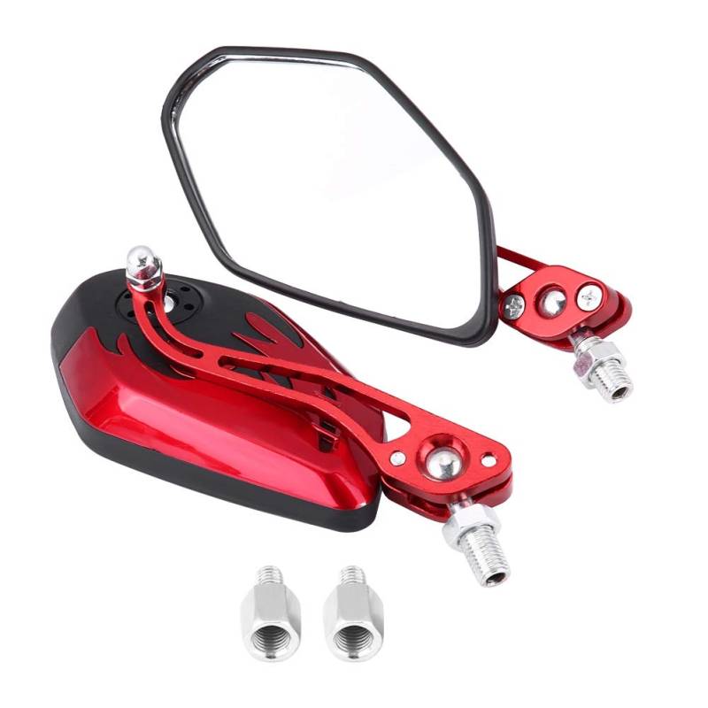 1 Paar R¨¹ckspiegel, Universal Motorrad R¨¹ckspiegel Scooter Aluminium Flammenmuster Seite mit 8mm Schrauben Legierung Hartplastik M8M10 (Rot) von AYNEFY