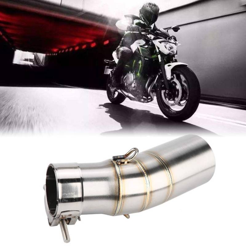 Motorrad-Schalldämpfer-Rohrverbindung, Edelstahl-Auspuff-Mittelrohr-Verbindungsrohr, Schiebemuffe-Auspuff-Mittelrohr-Adapteranschluss Exhaust Mid Link für NINJIA 400 18-19 von AYNEFY