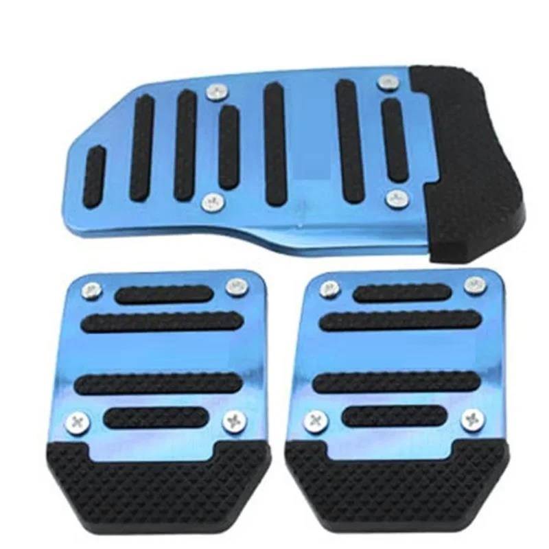 3-teiliges Universal-Racing-Handbuch, Rutschfeste Fußpedal-Pad-Abdeckung, Aluminium, Automatischer Gang, Bremse, Beschleuniger, Auto-Innenzubehör(Blue) von AYUNCAI