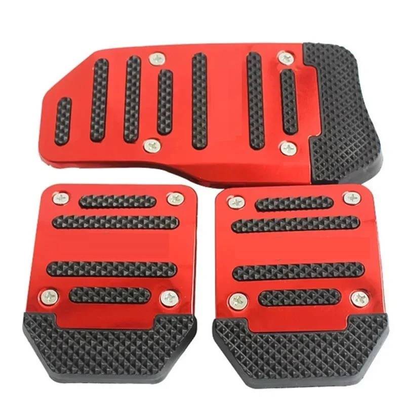 3-teiliges Universal-Racing-Handbuch, Rutschfeste Fußpedal-Pad-Abdeckung, Aluminium, Automatischer Gang, Bremse, Beschleuniger, Auto-Innenzubehör(Red) von AYUNCAI