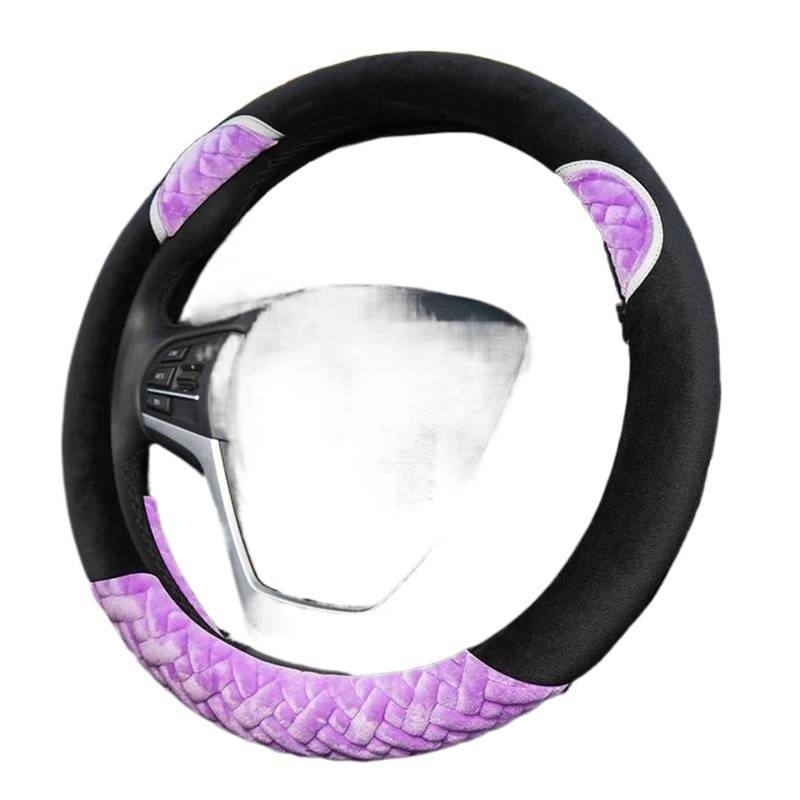 Lenkradschutz 38cm Winter Kurze Plüsch Auto Lenkrad Abdeckung Cartoon Nette Auto Griff Set Beflockung Automotive Innen Modifikation(Circle Purple) von AYUNCAI