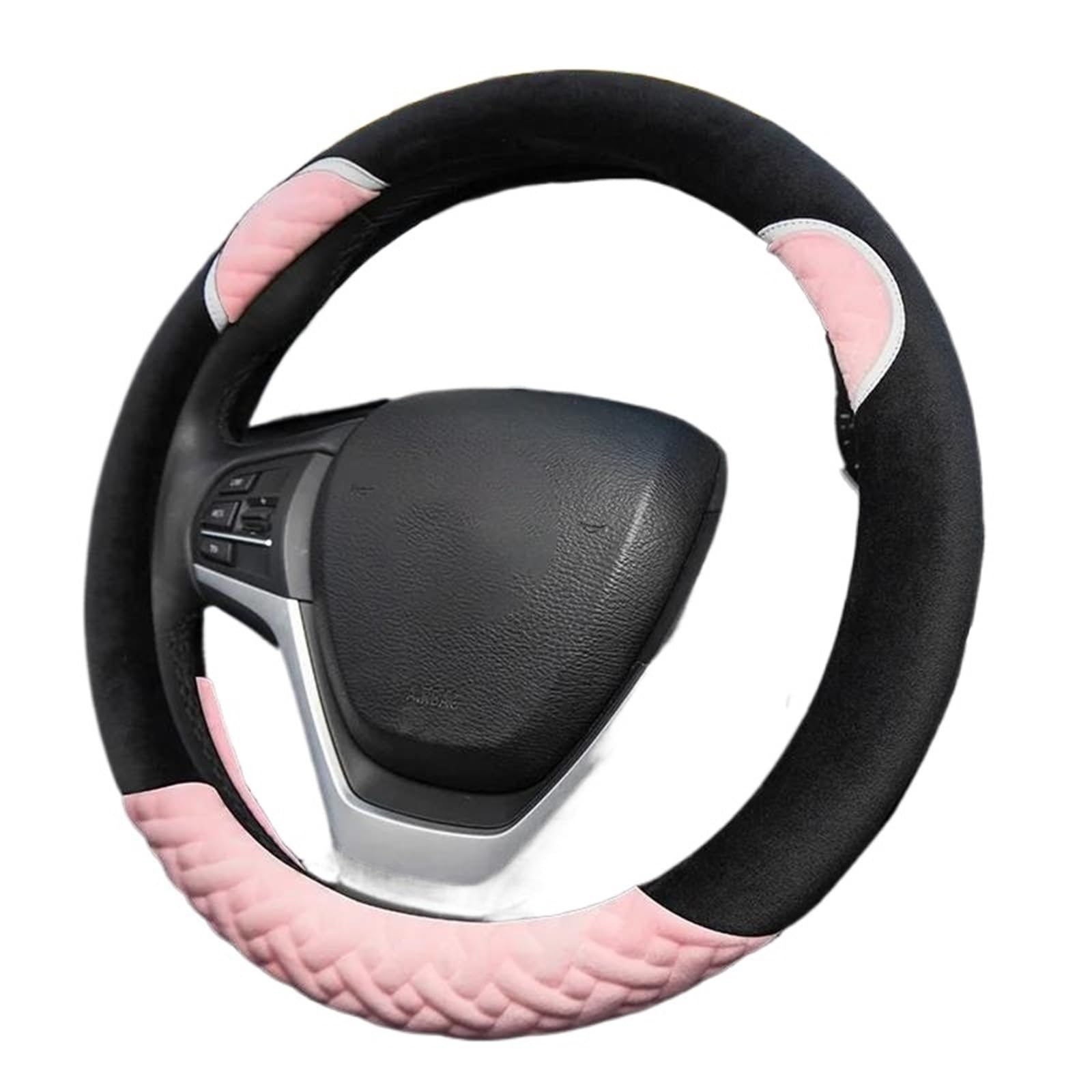 Lenkradschutz 38cm Winter Kurze Plüsch Auto Lenkrad Abdeckung Cartoon Nette Auto Griff Set Beflockung Automotive Innen Modifikation(Circle pink) von AYUNCAI