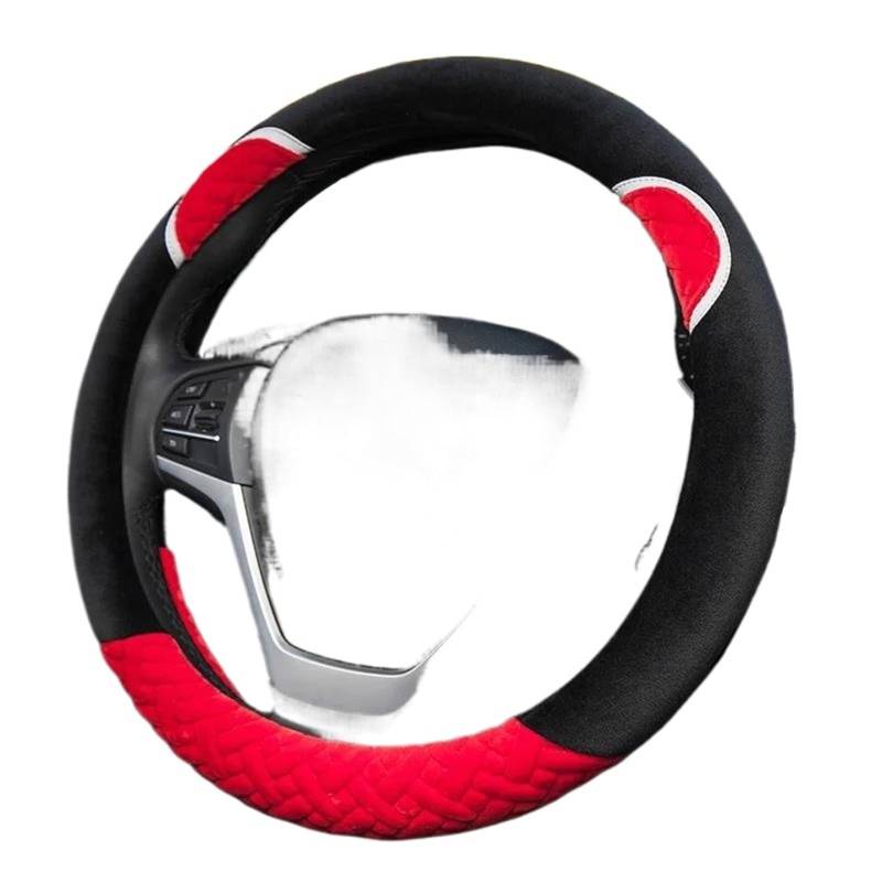 Lenkradschutz Auto Griff Set Beflockung Automotive Innen Modifikation 38cm Winter Kurze Plüsch Auto Lenkrad Abdeckung Cartoon Nette(Circle red) von AYUNCAI